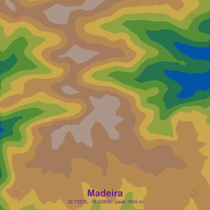 Generated Madeira topographic contour layers for a stacked relief